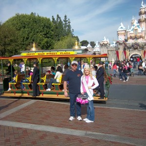 Rebecca and Dad in front of the castle