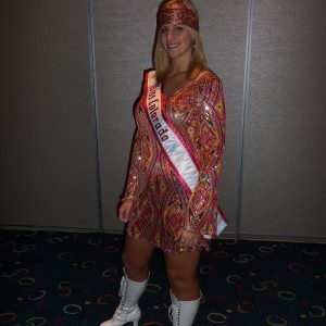 At the 70's party rocking my dress and lace up go-go boots!