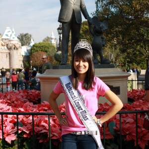 National Cover Miss Megan Viola-Vu at the Walt Disney Statue in Disneyland 