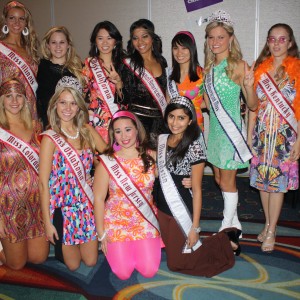 Team Character and the National Miss Queens posing for a picture before the 70's theme party