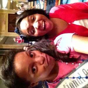 Deja and Azia letting off steam at the Patriotic rehearsal by making silly faces