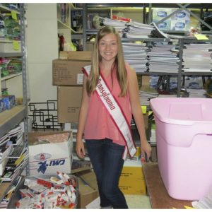 Miss Pennsylvania Pre-Teen, Sydney Rowland, gives back at the North Hills Community Outreach by donating and distributing school supplies